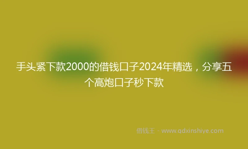 手头紧下款2000的借钱口子2024年精选，分享五个高炮口子秒下款