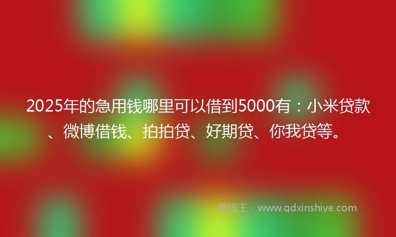 2025年的急用钱哪里可以借到5000有：小米贷款、微博借钱、拍拍贷、好期贷、你我贷等。