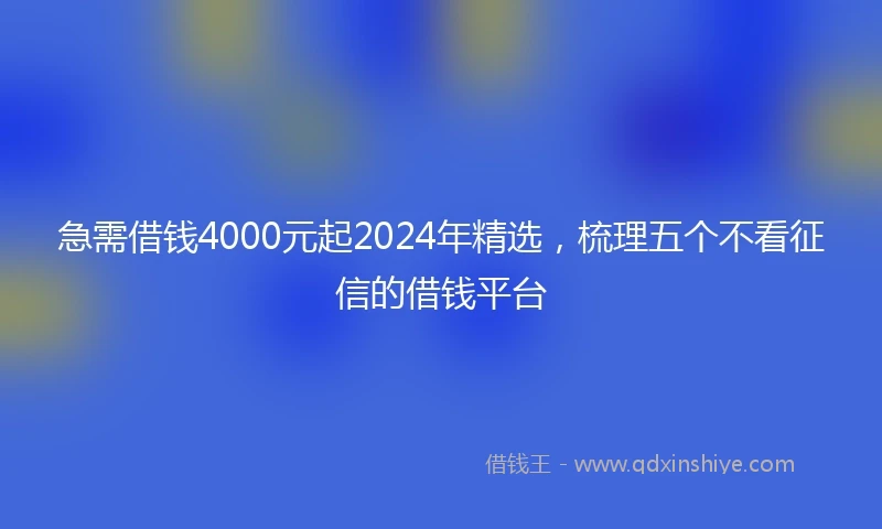 急需借钱4000元起2024年精选，梳理五个不看征信的借钱平台