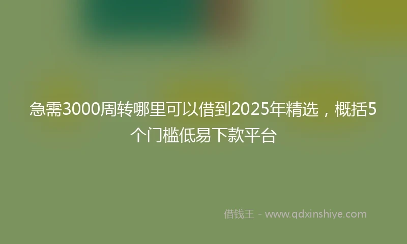 急需3000周转哪里可以借到2025年精选，概括5个门槛低易下款平台