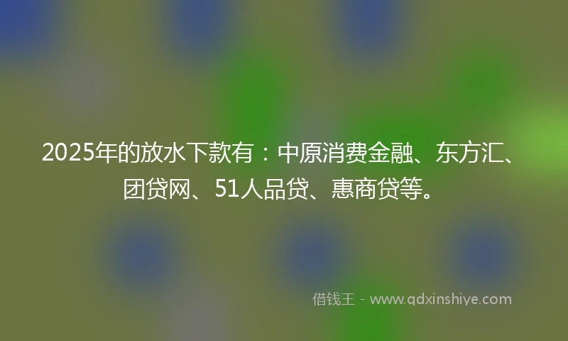 2025年的放水下款有：中原消费金融、东方汇、团贷网、51人品贷、惠商贷等。