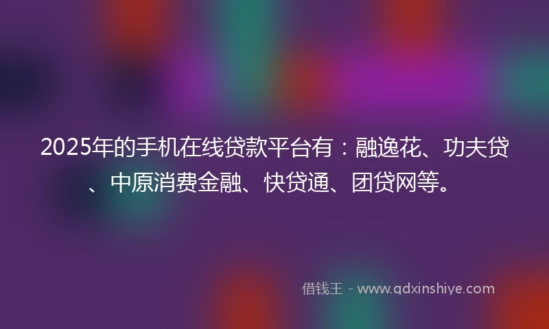 2025年的手机在线贷款平台有：融逸花、功夫贷、中原消费金融、快贷通、团贷网等。