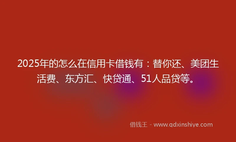 2025年的怎么在信用卡借钱有：替你还、美团生活费、东方汇、快贷通、51人品贷等。