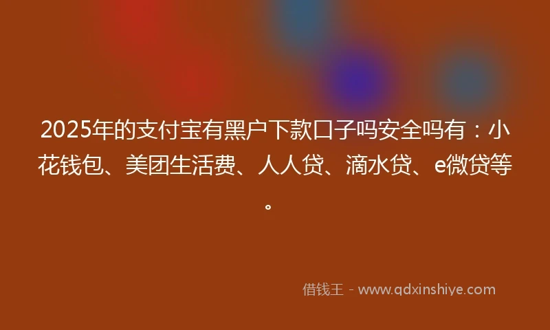 2025年的支付宝有黑户下款口子吗安全吗有：小花钱包、美团生活费、人人贷、滴水贷、e微贷等。
