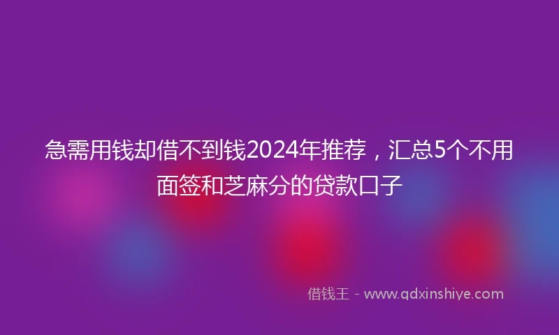 急需用钱却借不到钱2024年推荐，汇总5个不用面签和芝麻分的贷款口子
