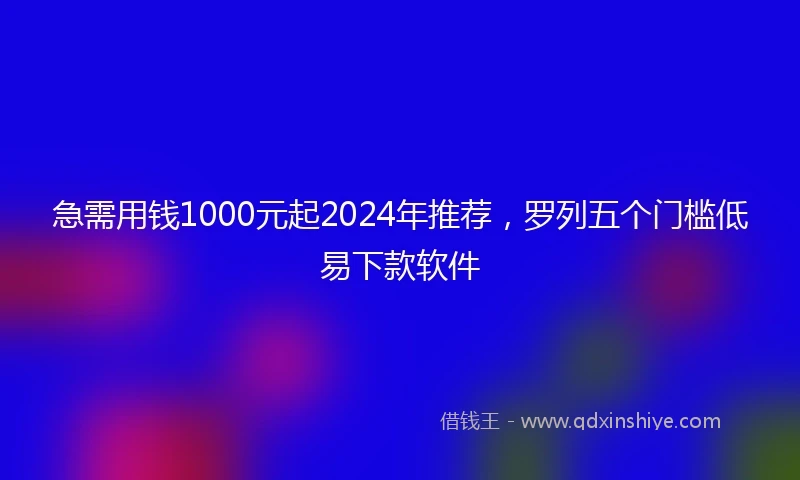 急需用钱1000元起2024年推荐，罗列五个门槛低易下款软件