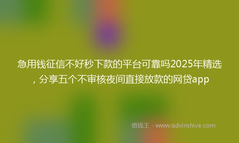 急用钱征信不好秒下款的平台可靠吗2025年精选，分享五个不审核夜间直接放款的网贷app
