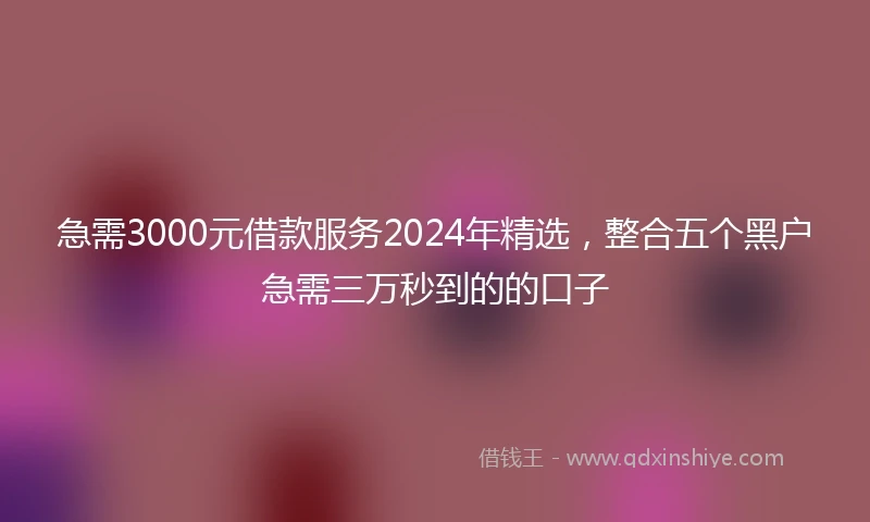 急需3000元借款服务2024年精选，整合五个黑户急需三万秒到的的口子