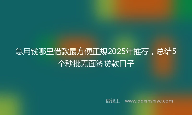 急用钱哪里借款最方便正规2025年推荐,总结5个秒批无面签贷款口子