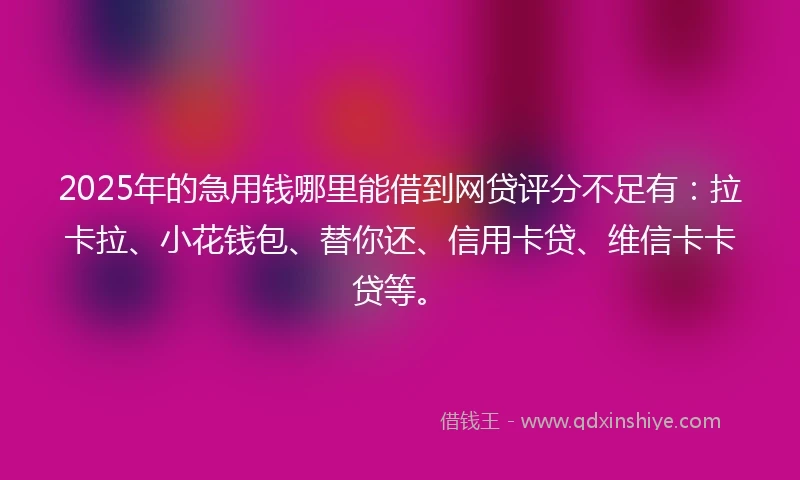 2025年的急用钱哪里能借到网贷评分不足有：拉卡拉、小花钱包、替你还、信用卡贷、维信卡卡贷等。