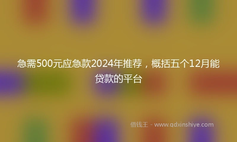 急需500元应急款2024年推荐，概括五个12月能贷款的平台