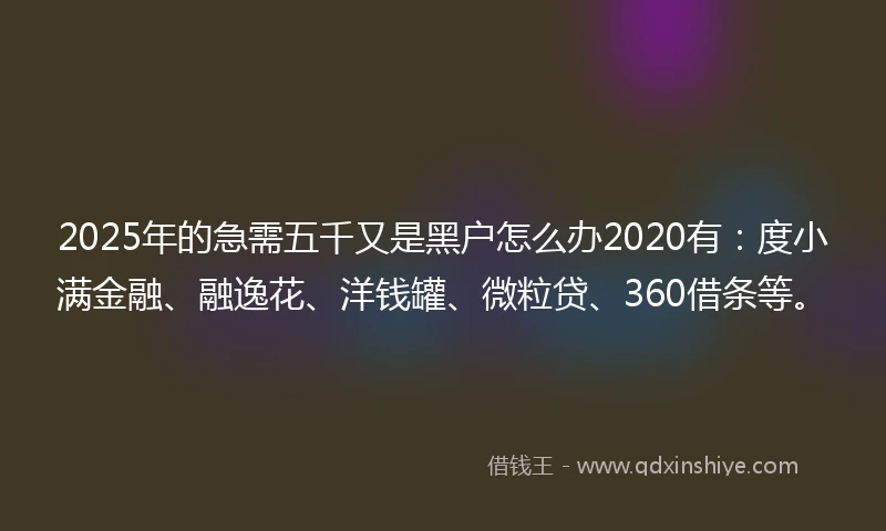 2025年的急需五千又是黑户怎么办2020有：度小满金融、融逸花、洋钱罐、微粒贷、360借条等。