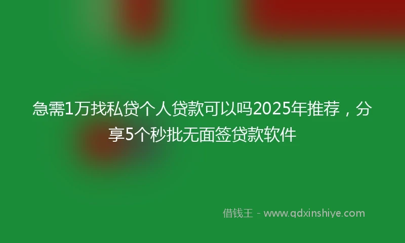 急需1万找私贷个人贷款可以吗2025年推荐，分享5个秒批无面签贷款软件