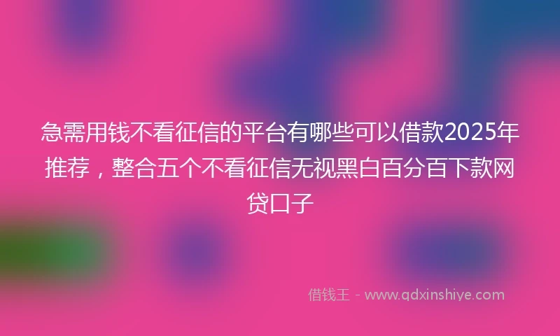 急需用钱不看征信的平台有哪些可以借款2025年推荐，整合五个不看征信无视黑白百分百下款网贷口子