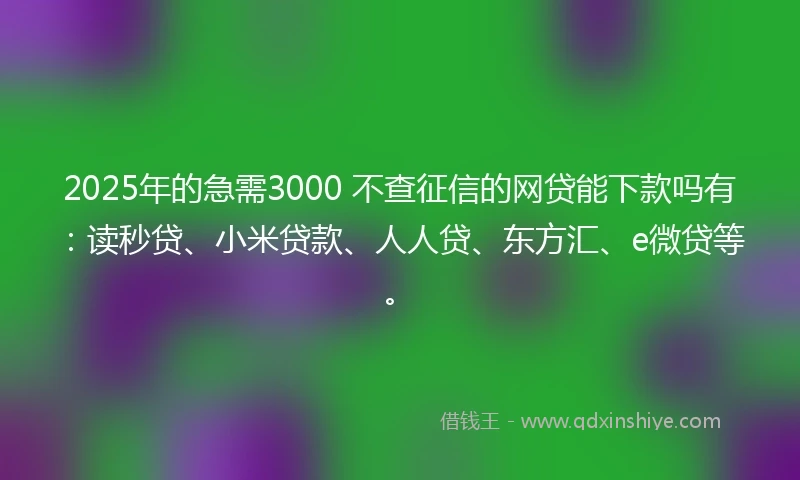 2025年的急需3000 不查征信的网贷能下款吗有：读秒贷、小米贷款、人人贷、东方汇、e微贷等。