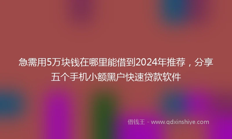 急需用5万块钱在哪里能借到2024年推荐，分享五个手机小额黑户快速贷款软件
