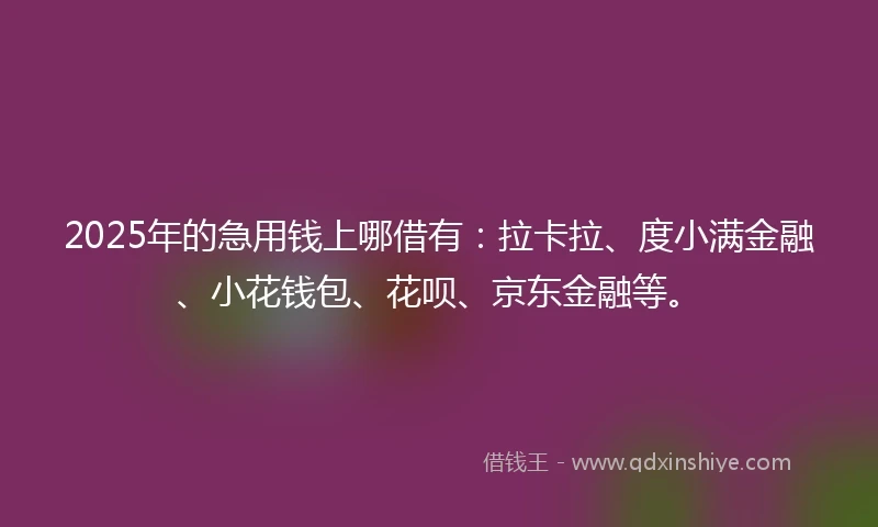 2025年的急用钱上哪借有：拉卡拉、度小满金融、小花钱包、花呗、京东金融等。