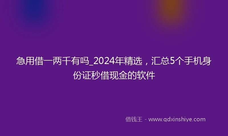 急用借一两千有吗_2024年精选，汇总5个手机身份证秒借现金的软件