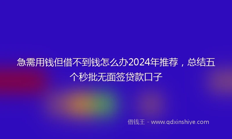 急需用钱但借不到钱怎么办2024年推荐，总结五个秒批无面签贷款口子