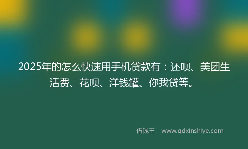 2025年的怎么快速用手机贷款有:还呗、美团生活费、花呗、洋钱罐、你我贷等。