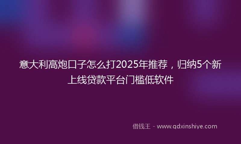 意大利高炮口子怎么打2025年推荐，归纳5个新上线贷款平台门槛低软件