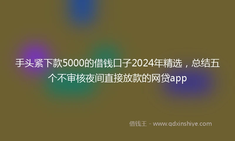 手头紧下款5000的借钱口子2024年精选，总结五个不审核夜间直接放款的网贷app