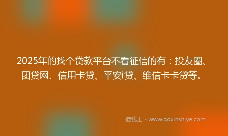 2025年的找个贷款平台不看征信的有：投友圈、团贷网、信用卡贷、平安i贷、维信卡卡贷等。