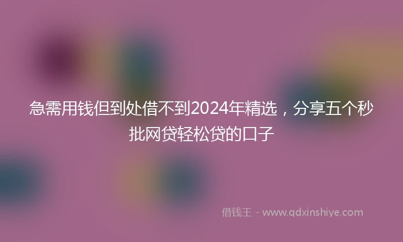 急需用钱但到处借不到2024年精选，分享五个秒批网贷轻松贷的口子