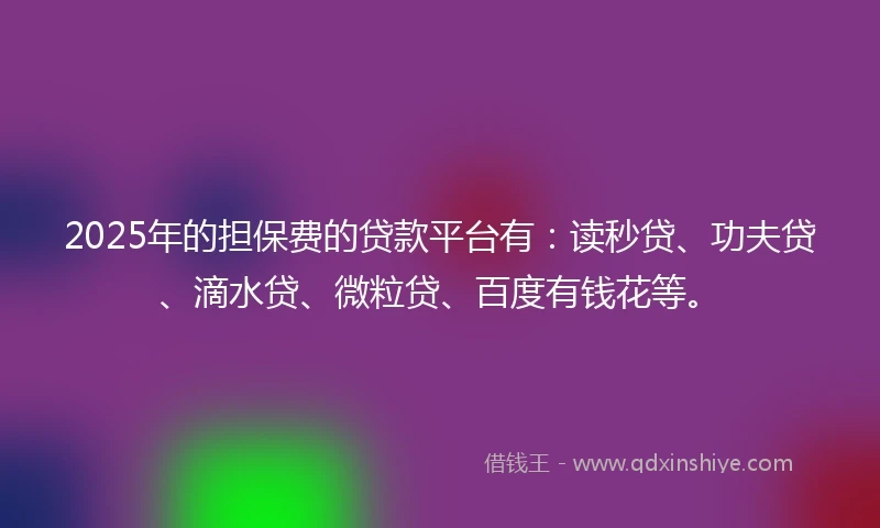 2025年的担保费的贷款平台有：读秒贷、功夫贷、滴水贷、微粒贷、百度有钱花等。