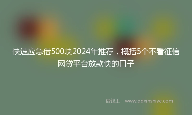 快速应急借500块2024年推荐，概括5个不看征信网贷平台放款快的口子