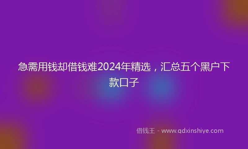 急需用钱却借钱难2024年精选，汇总五个黑户下款口子
