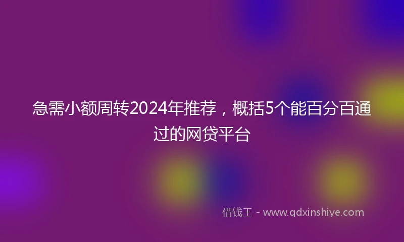 急需小额周转2024年推荐，概括5个能百分百通过的网贷平台