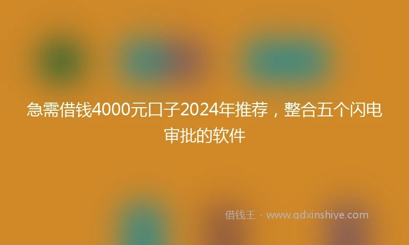 急需借钱4000元口子2024年推荐，整合五个闪电审批的软件