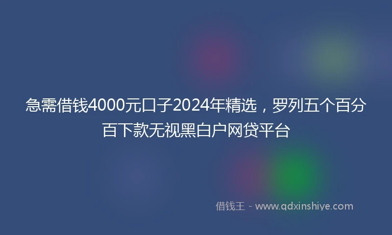 急需借钱4000元口子2024年精选，罗列五个百分百下款无视黑白户网贷平台