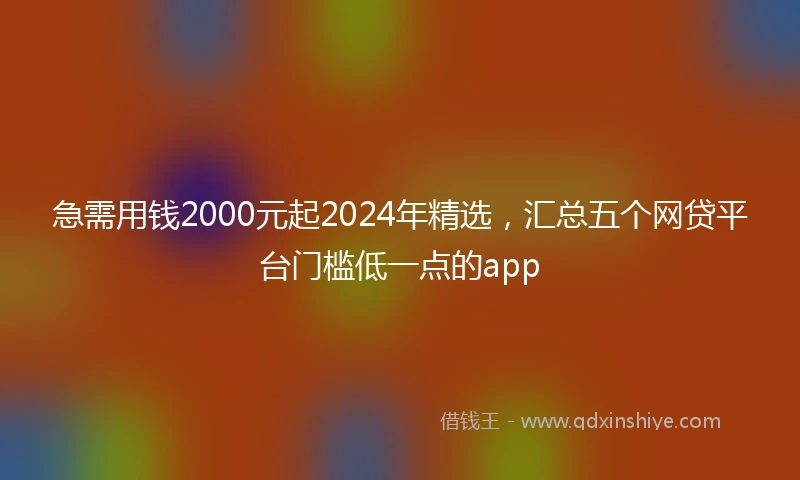 急需用钱2000元起2024年精选，汇总五个网贷平台门槛低一点的app