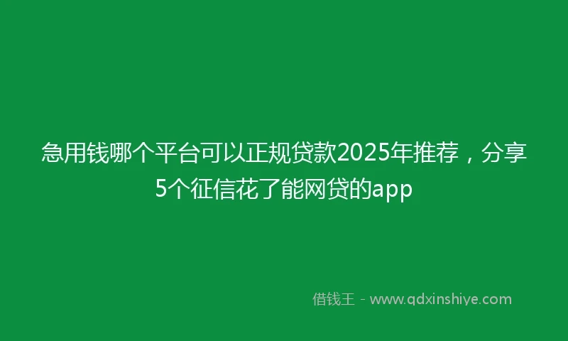 急用钱哪个平台可以正规贷款2025年推荐，分享5个征信花了能网贷的app