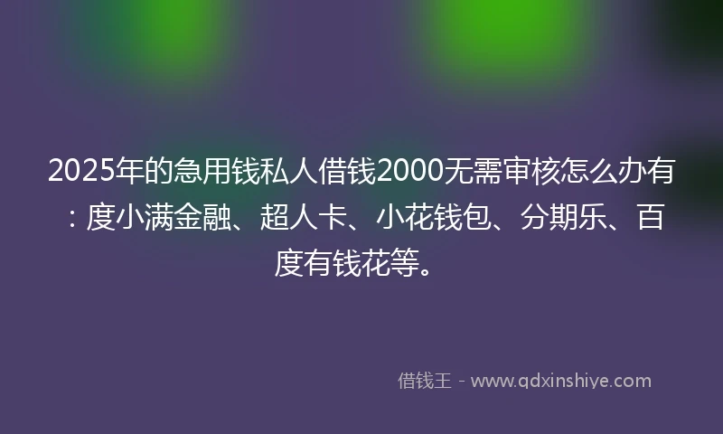 2025年的急用钱私人借钱2000无需审核怎么办有：度小满金融、超人卡、小花钱包、分期乐、百度有钱花等。
