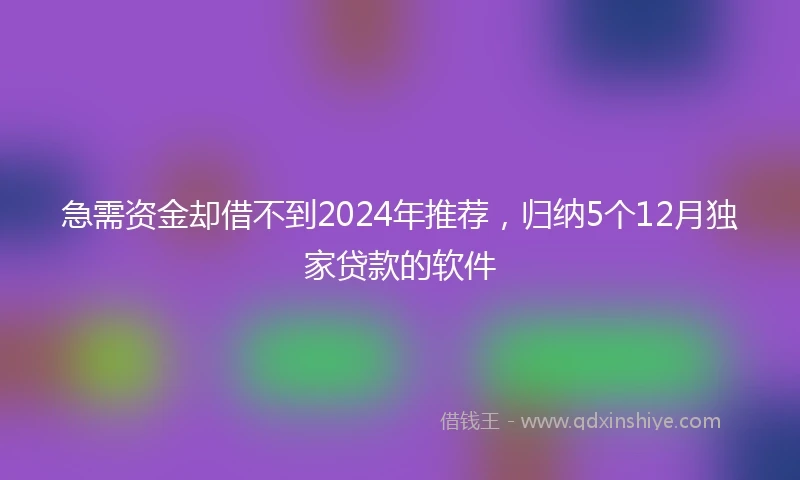 急需资金却借不到2024年推荐，归纳5个12月独家贷款的软件