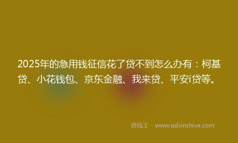 2025年的急用钱征信花了贷不到怎么办有：柯基贷、小花钱包、京东金融、我来贷、平安i贷等。