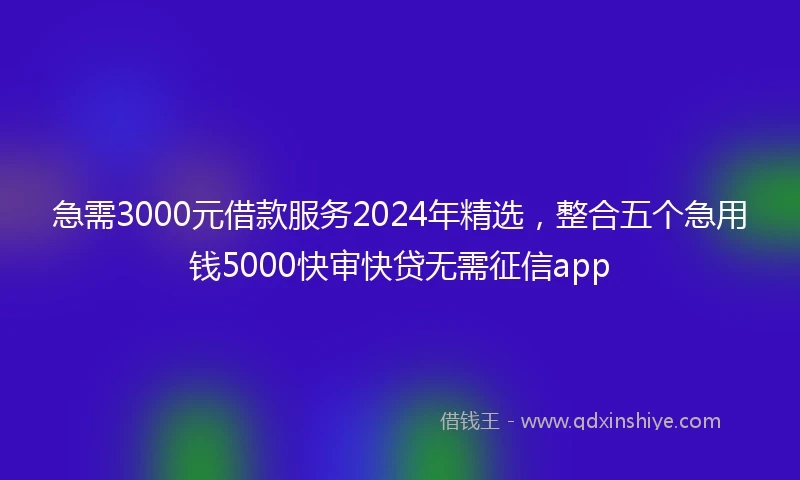 急需3000元借款服务2024年精选，整合五个急用钱5000快审快贷无需征信app