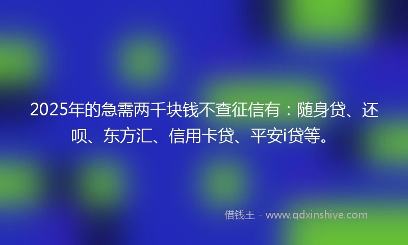 2025年的急需两千块钱不查征信有：随身贷、还呗、东方汇、信用卡贷、平安i贷等。