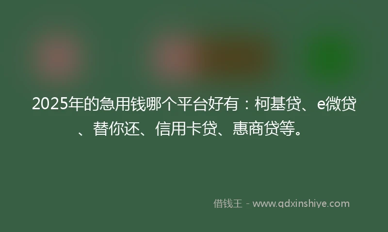 2025年的急用钱哪个平台好有：柯基贷、e微贷、替你还、信用卡贷、惠商贷等。