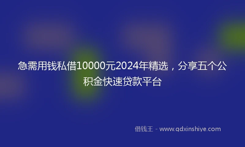 急需用钱私借10000元2024年精选，分享五个公积金快速贷款平台