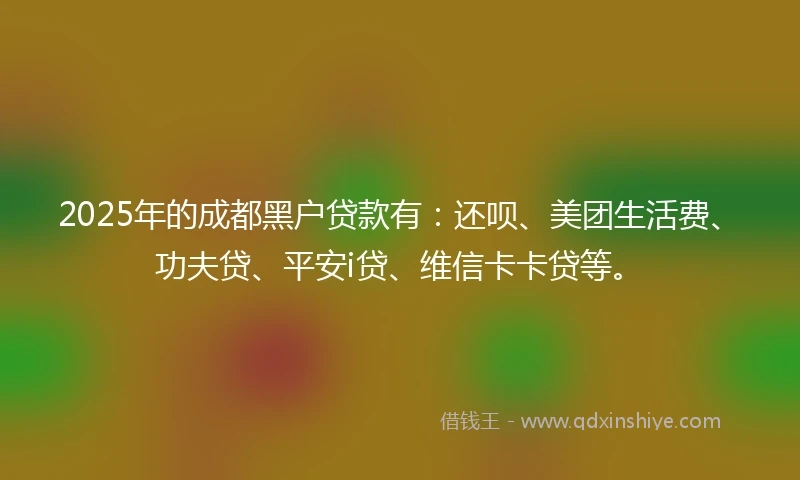 2025年的成都黑户贷款有：还呗、美团生活费、功夫贷、平安i贷、维信卡卡贷等。