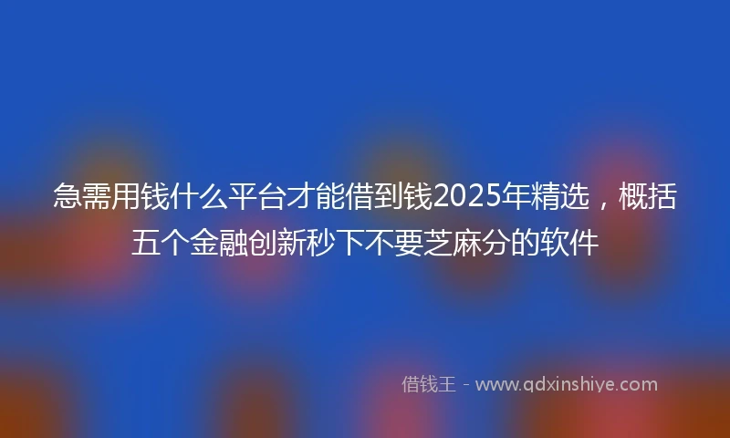 急需用钱什么平台才能借到钱2025年精选，概括五个金融创新秒下不要芝麻分的软件