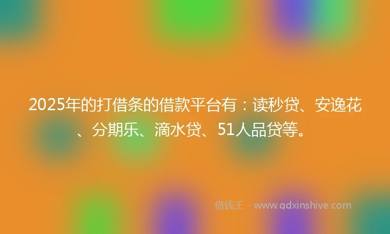 2025年的打借条的借款平台有：读秒贷、安逸花、分期乐、滴水贷、51人品贷等。