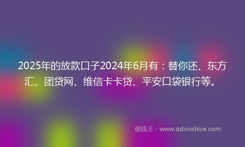 2025年的放款口子2024年6月有：替你还、东方汇、团贷网、维信卡卡贷、平安口袋银行等。