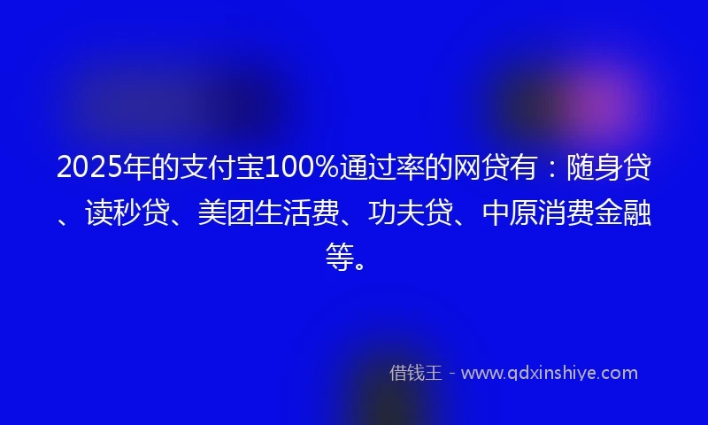 2025年的支付宝100%通过率的网贷有：随身贷、读秒贷、美团生活费、功夫贷、中原消费金融等。