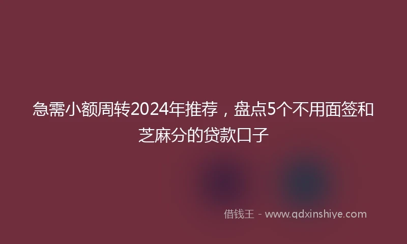 急需小额周转2024年推荐，盘点5个不用面签和芝麻分的贷款口子
