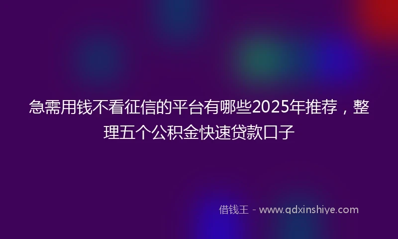 急需用钱不看征信的平台有哪些2025年推荐，整理五个公积金快速贷款口子